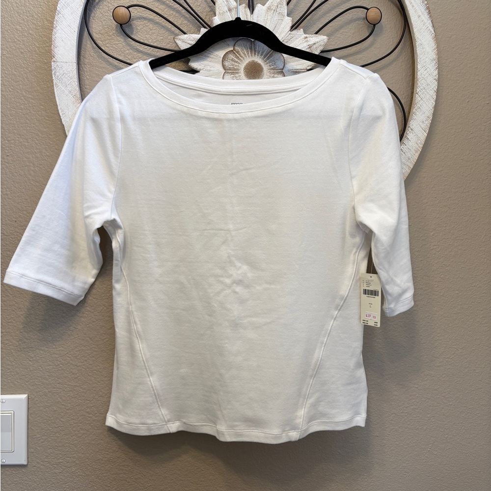 Anthropologie Maeve White Boatneck Short Sleeve Tee